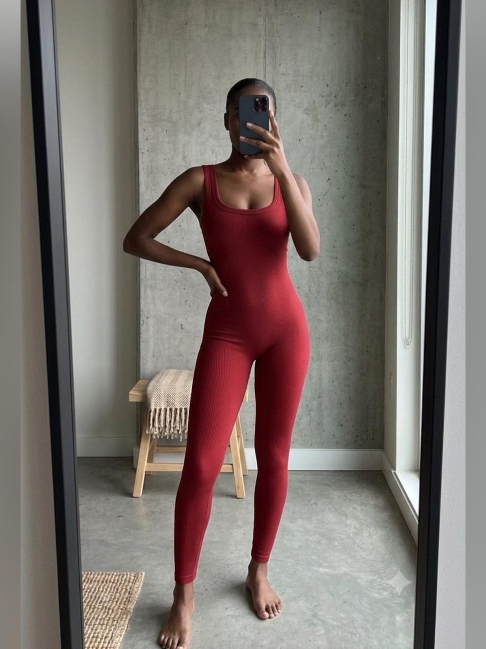 SKIMS Cotton Rib Onesie Jumpsuit Ruby Red Size Small